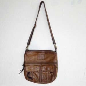 Fossil Morgan Traveler Zip Top Brown Leather Crossbody Shoulder Bag